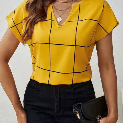 Plaid V-Neck Blouse for Women -Comfortable & Versatile, Perfect for Spring/Summer/Fall