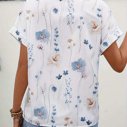 Floral Print Short Sleeve Blouse-Soft, Breathable,Women's Comfortable Clothing for Daily Wear