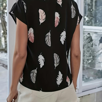 Feather Print Batwing Blouse - Chic Cut Out Design, Elegant Spring & Summer Top for Women