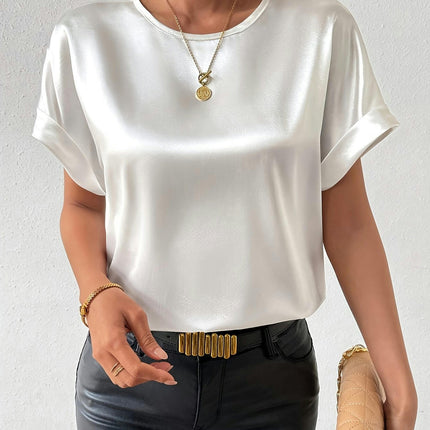 Solid Color Batwing Sleeve Blouse-Crew Blouse NeckPerfect for Spring/Summer/Fall