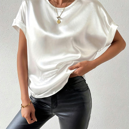 Solid Color Batwing Sleeve Blouse-Crew Blouse NeckPerfect for Spring/Summer/Fall