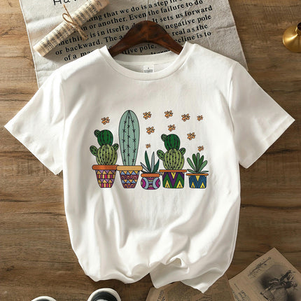 Women's Cactus Graphic Print T-Shirt - Casual Crew Neck Short Sleeve Tee Top for All Seasons