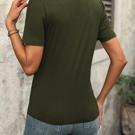 Solid Color V Neck T-Shirt, Casual Short Sleeve T-Shirt For Spring & Summer, Women's Clothing