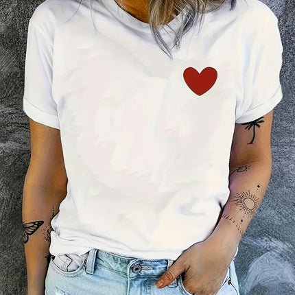 Valentine's Day Women's T-Shirt - Casual Short Sleeve, Crew Neck with Geometric Heart Design