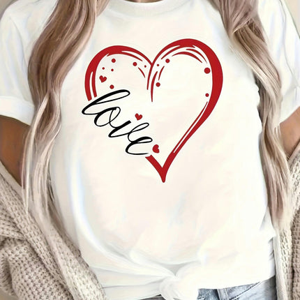 Women's Summer Casual Geometric Heart Print T-Shirt with Crew Neck,Regular Length Short Sleeve Tee