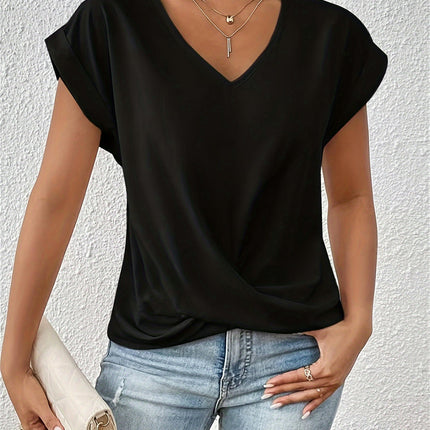 Knot V-Neck T-Shirt - Lightweight & Breathable for Spring/Summer-Casual Wear for Women