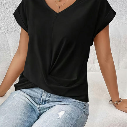 Knot V-Neck T-Shirt - Lightweight & Breathable for Spring/Summer-Casual Wear for Women