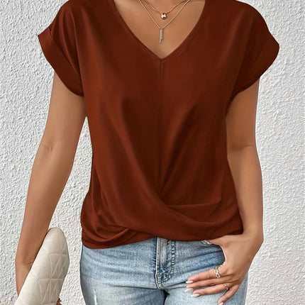 Knot V-Neck T-Shirt - Lightweight & Breathable for Spring/Summer-Casual Wear for Women