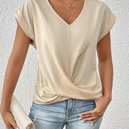 Knot V-Neck T-Shirt - Lightweight & Breathable for Spring/Summer-Casual Wear for Women