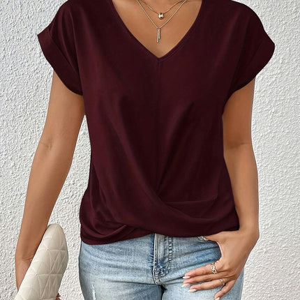 Knot V-Neck T-Shirt - Lightweight & Breathable for Spring/Summer-Casual Wear for Women