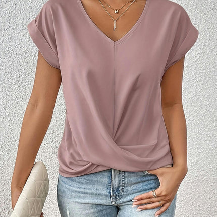 Knot V-Neck T-Shirt - Lightweight & Breathable for Spring/Summer-Casual Wear for Women