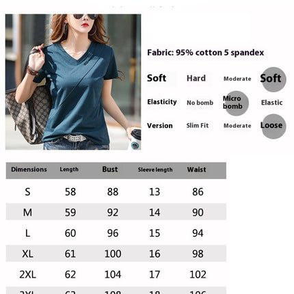 Womens Charming Solid Color V-Neck T-Shirt - Soft & Breathable Short Sleeve Top for Spring & Summer