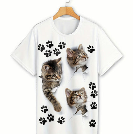 Cute Cat Paw Print Women's T-Shirt, Casual Crew Neck Short Sleeve T-Shirt For Spring & Summer