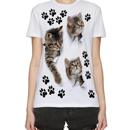 Cute Cat Paw Print Women's T-Shirt, Casual Crew Neck Short Sleeve T-Shirt For Spring & Summer