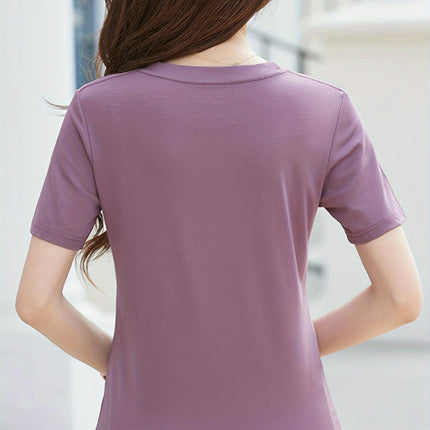 Relaxed Fit Crew Neck T-Shirt for Spring & Summer, Women's Casual Short Sleeve Tee