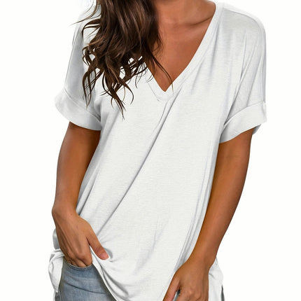 V Neck Casual Tshirts For Women Loose Summer Tshirts Short Sleeve Top For Spring & Summer