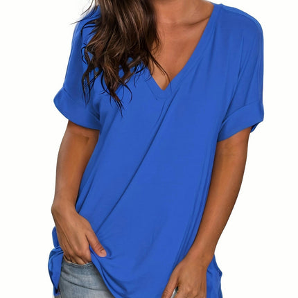 V Neck Casual Tshirts For Women Loose Summer Tshirts Short Sleeve Top For Spring & Summer