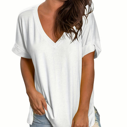 V Neck Casual Tshirts For Women Loose Summer Tshirts Short Sleeve Top For Spring & Summer