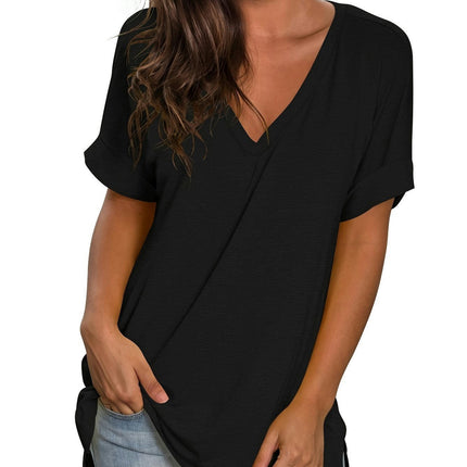 V Neck Casual Tshirts For Women Loose Summer Tshirts Short Sleeve Top For Spring & Summer