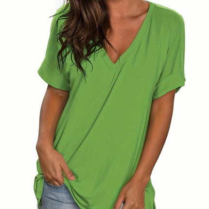 V Neck Casual Tshirts For Women Loose Summer Tshirts Short Sleeve Top For Spring & Summer