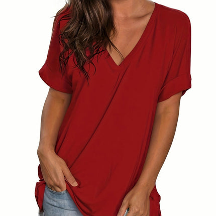 V Neck Casual Tshirts For Women Loose Summer Tshirts Short Sleeve Top For Spring & Summer