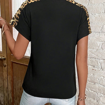 Leopard Crew Neck T-shirt-Short Sleeves Relaxed Fit Casual Tee for Warm Weather