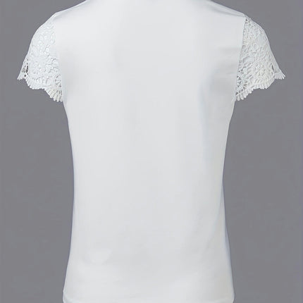 Vibrant Lace Splicing V-Neck Tee - Comfortable Short Sleeve, Breathable for Spring & Summer