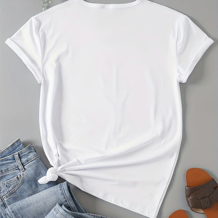 Heart Print T-shirt, Short Sleeve Crew Neck Casual Top For Summer & Spring, Women's Clothing