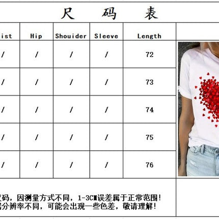 Adorable Heart Print Womens T-Shirt-Lightweight Crew Neck Top  Short Sleeve for Spring & Summer