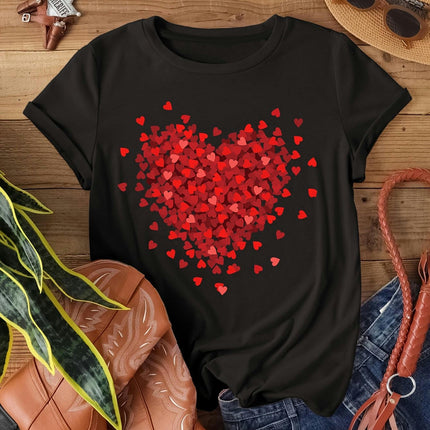 Adorable Heart Print Womens T-Shirt-Lightweight Crew Neck Top  Short Sleeve for Spring & Summer