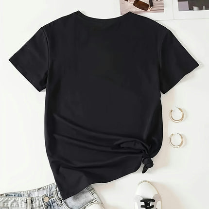 Rhinestone Knitted T-shirt, , Women's Short Sleeve Crew Neck Casual Top For Summer & Spring