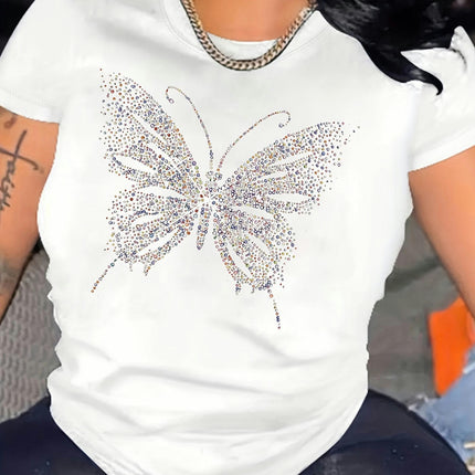 Butterfly Print Women's T-shirt, Short Sleeve Crew Neck Casual Top For Summer Clothing