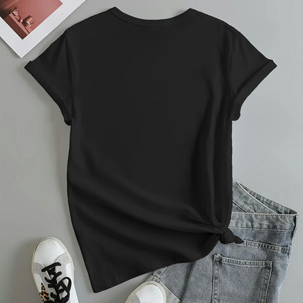 Crown Print Crew Neck T-shirt, Short Sleeve Casual Top For Summer & Spring, Women's Clothing