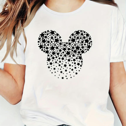 Women's Casual Summer T-Shirt, Star Mouse Head Design Round Neck Sports Tee for Adults