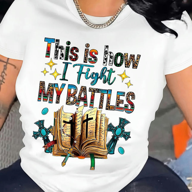 Scripture Letter Printed T-shirt - Round Neck, Casual Short Sleeved, Spring/Summer Women's Clothing