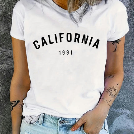 Soft Crew Neck Short Sleeve T-Shirt for Women - Casual Retro Graphic Tee for Spring & Summer