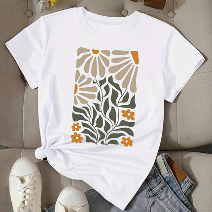 Daisies Print Short Sleeve Crew Neck T-Shirt - Soft Casual Top for Women - Perfect for Summer