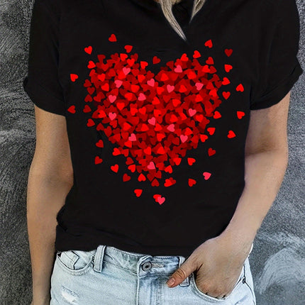 Adorable Heart Print Womens T-Shirt - Lightweight, Short Sleeve & Crew Neck -Casual Top for Summer