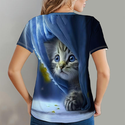 Cat-Themed Tee - Comfortable & Breathable, Soft Cotton Crew Neck-Perfect for Casual Spring/Summer