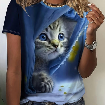 Cat-Themed Tee - Comfortable & Breathable, Soft Cotton Crew Neck-Perfect for Casual Spring/Summer