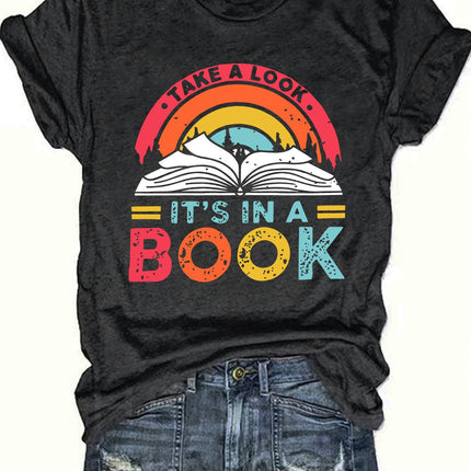 Vibrant Book Theme Crew Neck T-Shirt - Soft, Breathable, Casual Short Sleeve Sports Top for Summer