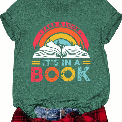 Vibrant Book Theme Crew Neck T-Shirt - Soft, Breathable, Casual Short Sleeve Sports Top for Summer