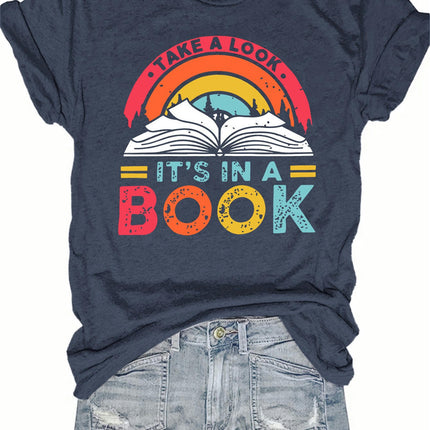 Vibrant Book Theme Crew Neck T-Shirt - Soft, Breathable, Casual Short Sleeve Sports Top for Summer