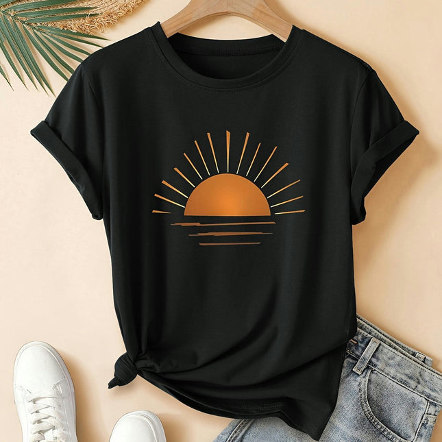 Vintage Women's Graphic Tee-Casual Round Neck T-Shirts Short Sleeve, Summer Sports Top