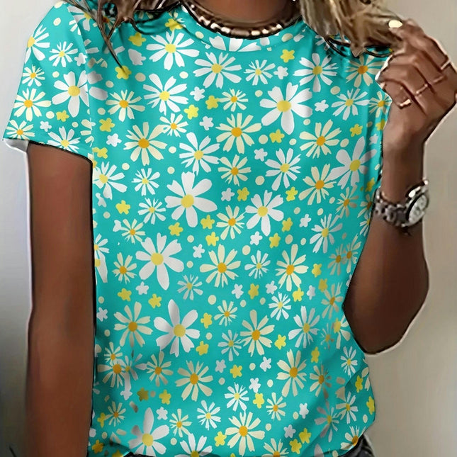 Womens Daisy Blossom Print T-Shirt - Lightweight Short Sleeves, Summer T-Shirt for Casual Wear