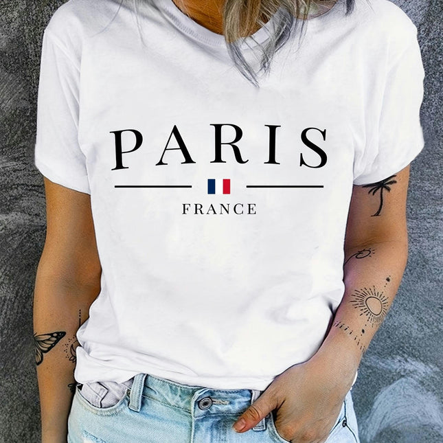 Print T-shirt, Short Sleeve Crew Neck Women's Clothing Casual Top For Summer & Spring