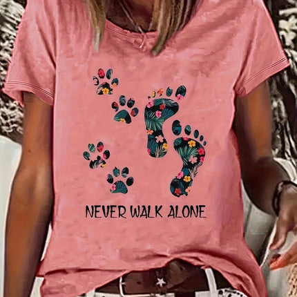 Animal Footprint Tee - Relaxed Fit Short Sleeve, Breathable,Pet Lovers - Women's Spring/Summer