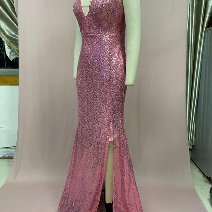 Women's Sparkly Sequin Prom Dresses Long Off Spaghetti Strap Slit Dress Evening Formal Gowns