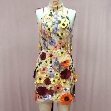 Women's Floral Bodycon Halter Neck Mini Dress Backless Sleeveless Summer Dress