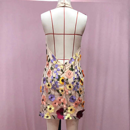 Women's Floral Bodycon Halter Neck Mini Dress Backless Sleeveless Summer Dress